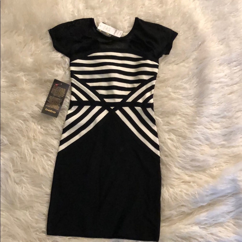 Bebe Mitre Stripe Detail dress black and white